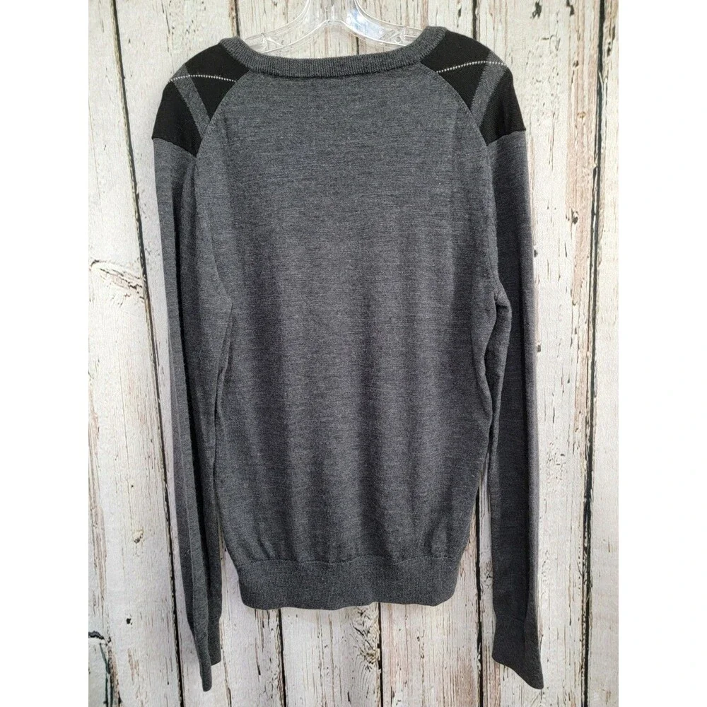 EXPRESS M Merino Wool Argyle Retro Sweater Pullover‎ V-Neck Design Studio EUC!